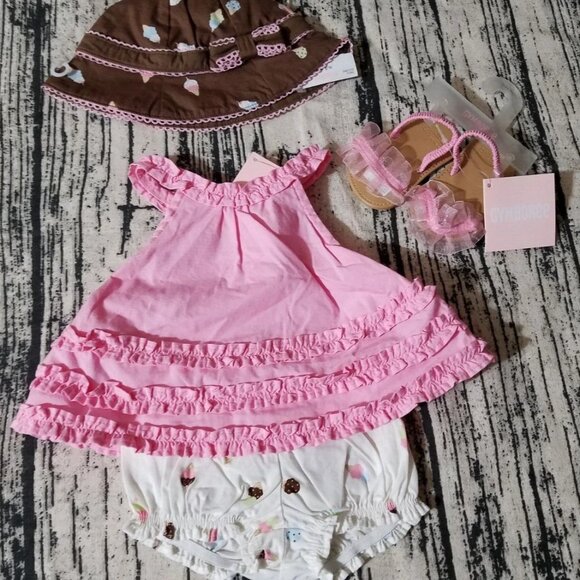 Gymboree Ice Cream Shop Refresher 0-3 Month Hat Diaper Cover Shirt Shoes Set NWT - Picture 5 of 6